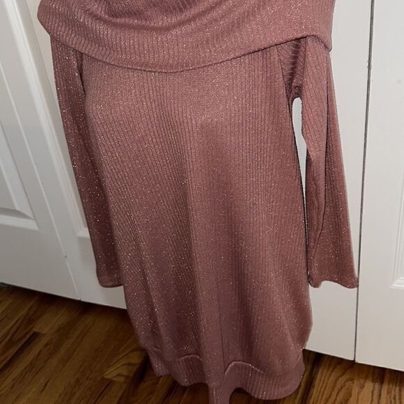 Sweet Claire Iridescent Pink Mauve Gold Off Shoulder Sweater Shirt Top Blouse M - Picture 3 of 5